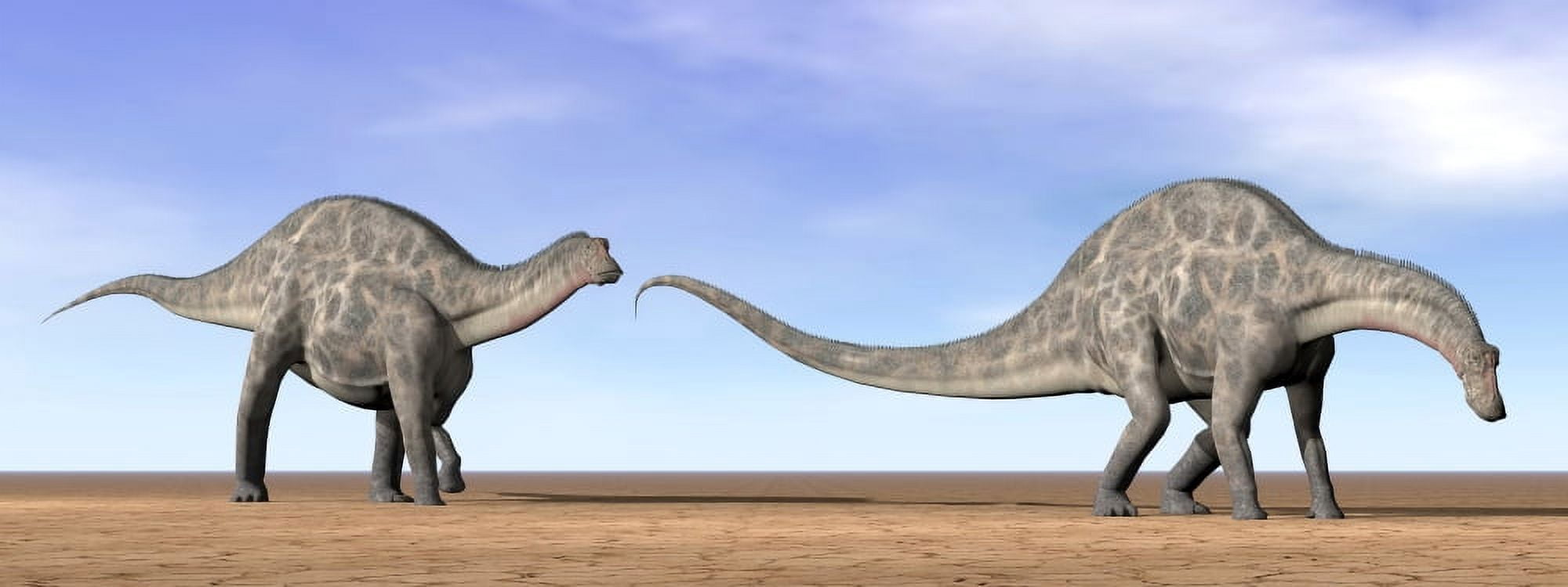 Two Dicraeosaurus dinosaurs walking in the desert Canvas Art - Elena DuvernayStocktrek Images (23 x 9)
