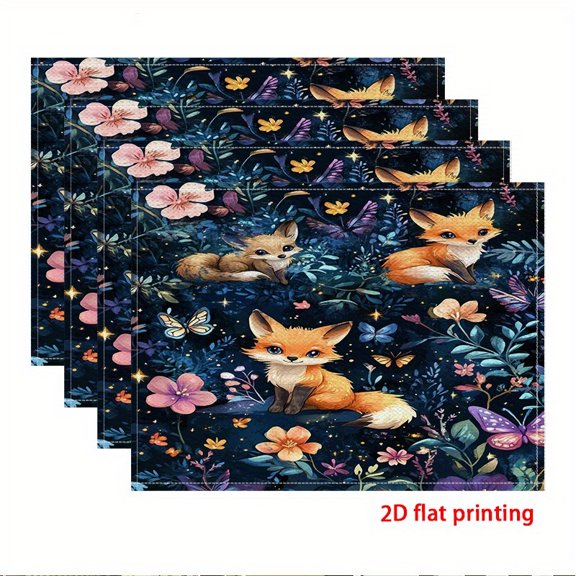 Two-Dimensional Printed Placemats Available in Sets of 4, Featuring an Adorable Fox And Butterflies in an Enchanted Forest, Perfect for Everyday Use And Autumn-Themed Table Settings