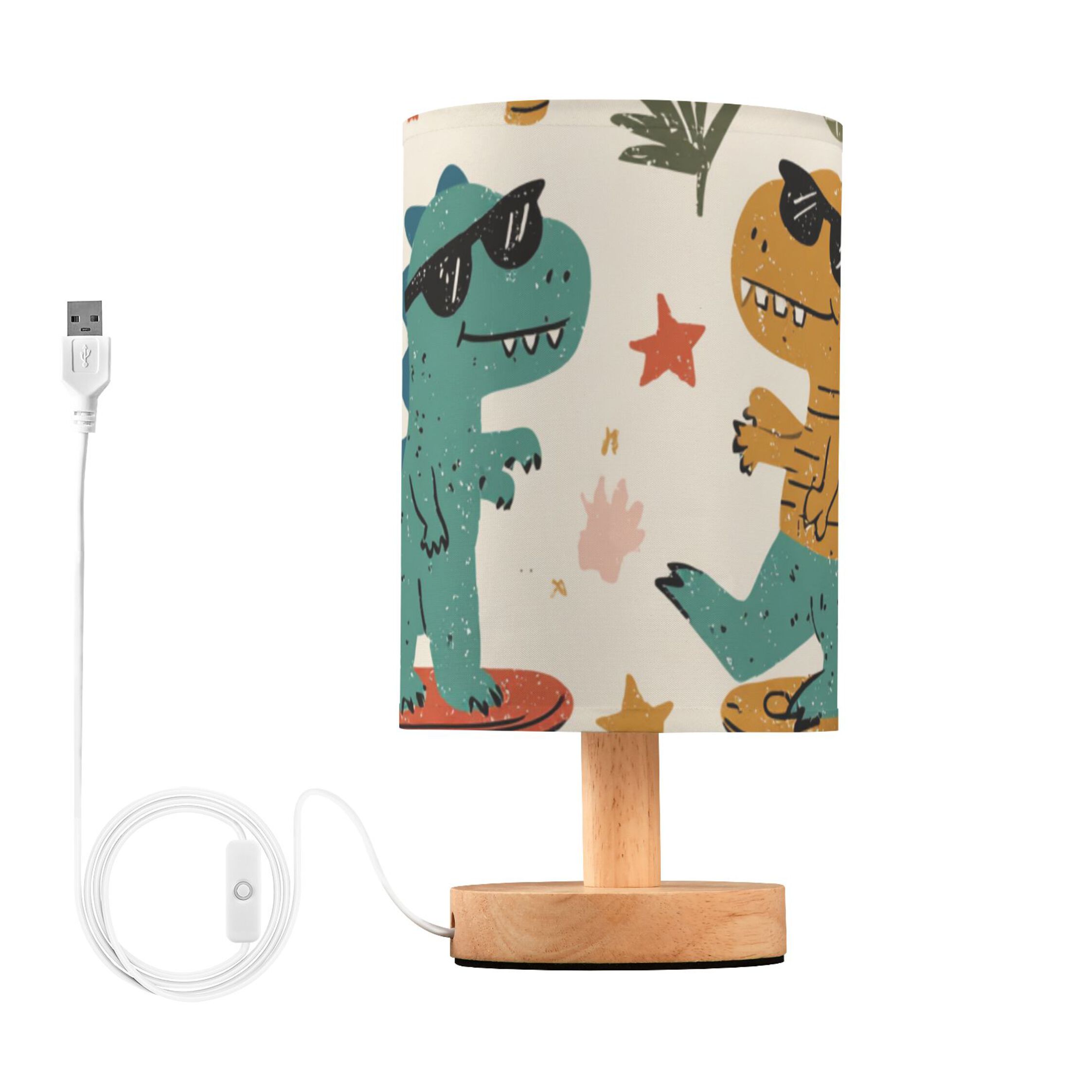 Two Dinosaurs on Skateboard Trees Table Lamp with USB Port LED Warm Light Lamp Night Light Home Decor