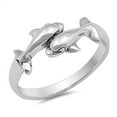 thumbnail image 1 of Two Dolphin Whale Ring .925 Sterling Silver Toe Band Jewelry Female Male Unisex Size 4, 1 of 4