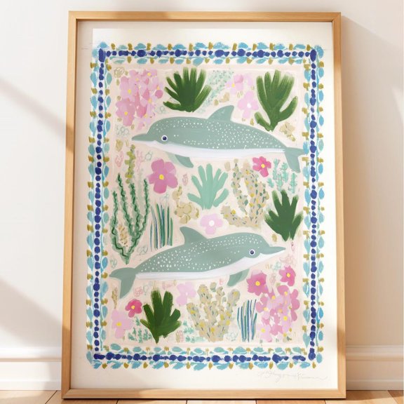 Two Dolphins Print, Colorful Ocean Nursery Art