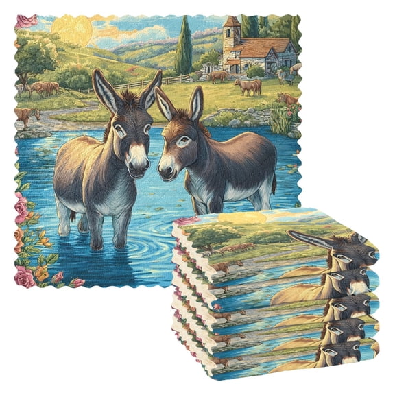 Two Donkey Farm Kitchen Cloth Dish Towels for Drying Washing Absorbent Dish Rags Reusable soft kitchen dishcloth set 6 Pack