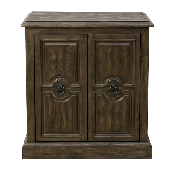 Two Door Carved Accent Chest in Oak Brown