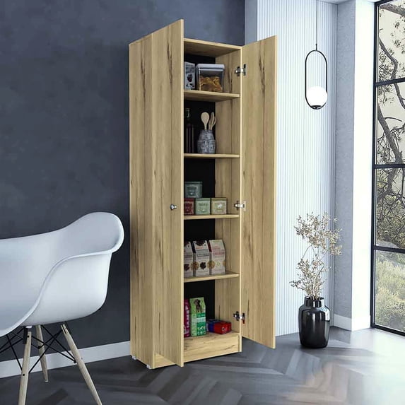 Two - Door Five - Shelf Unit, Light Oak, 83.90 lb Product Weight / Quick Installation for Storage