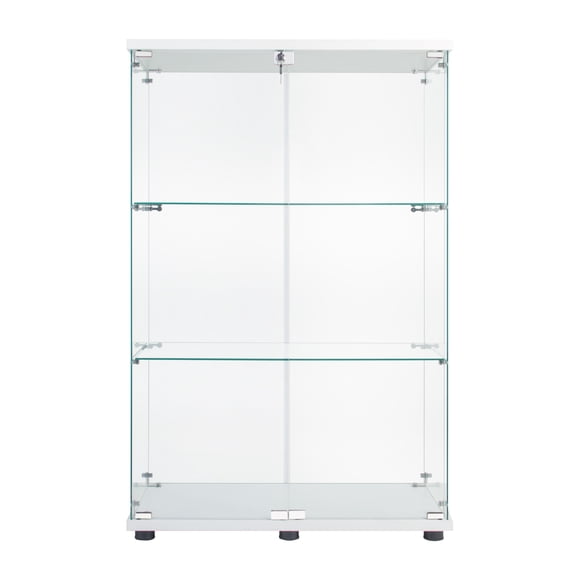 Two Door Glass Cabinet/Glass Display Cabinet with 3 Shelves (White)
