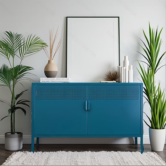 Two-Door Metal Storage Cabinet Featuring Adjustable Shelves - A Versatile 2-Tier Accent Cabinet Suitable for Home Office, Kitchen, Or Garage | Industrial Farmhouse Style Steel Cabinets