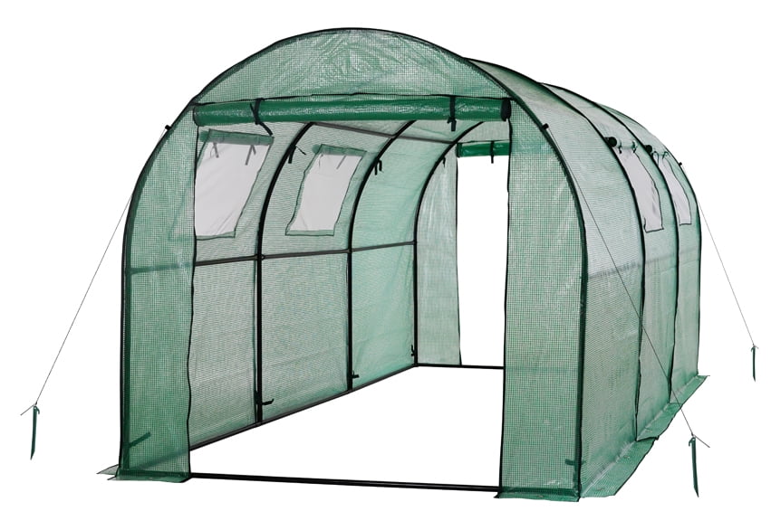 Two Door Walk-In Tunnel Greenhouse With Ventilation Windows And Steel Frame - 15' X 6' X 6'