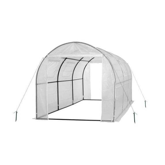 Two Door Walk-In Tunnel Greenhouse with Ventilation Windows & Steel Frame, White - 15 x 6 x 6 in.