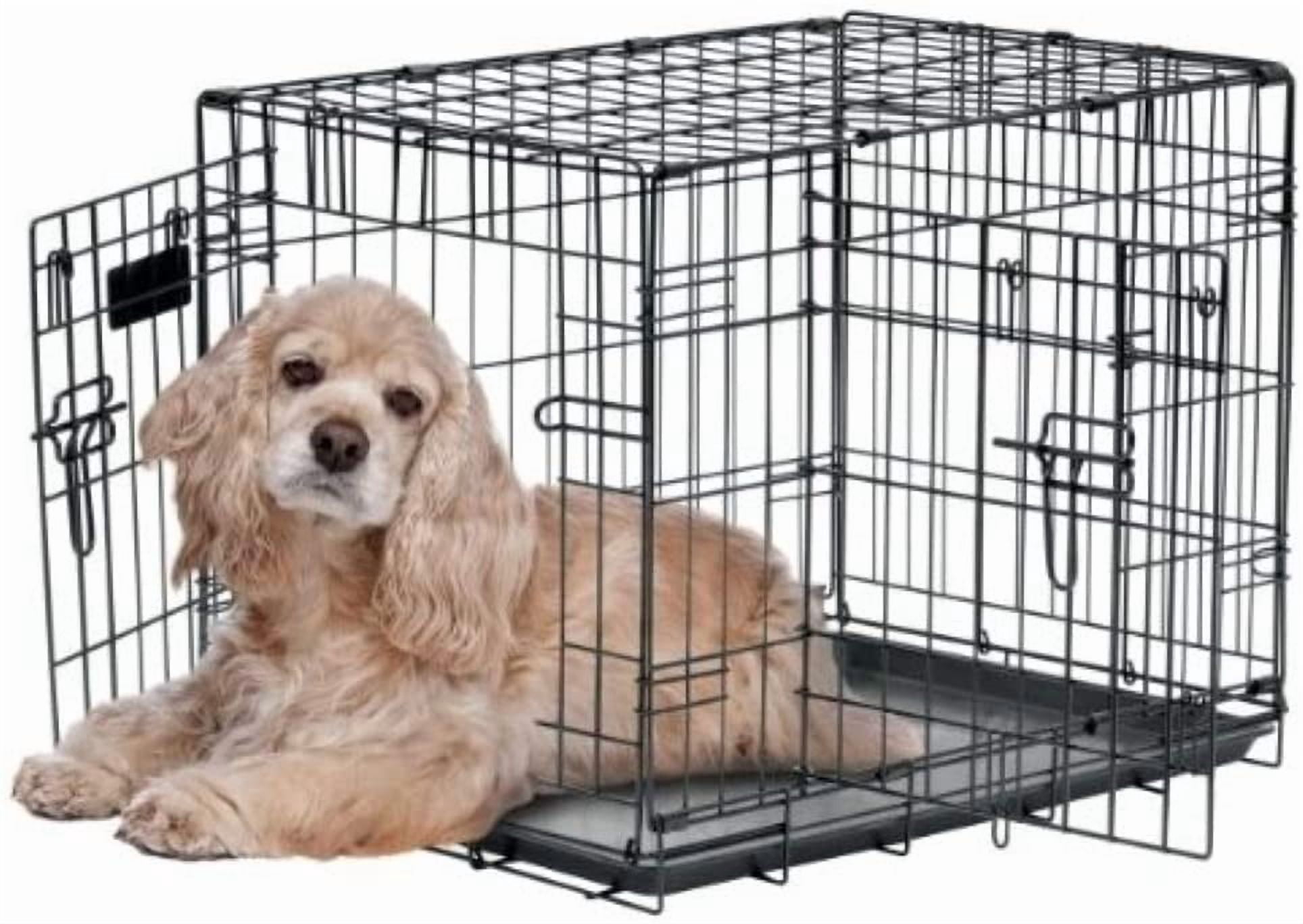 Two Door Wire Dog Crate with 5-Point Lock, 24 Inch for 15-30 lbs Pets,  & Collapsible