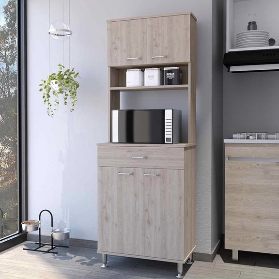 Two Double Door Pantry Cabinet In Gray For Versatile Storage With Bottom Two-door