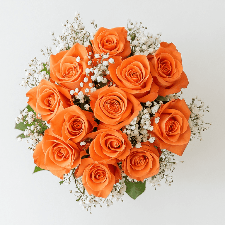 Two Dozen Orange Roses with Baby's Breath and Greenery