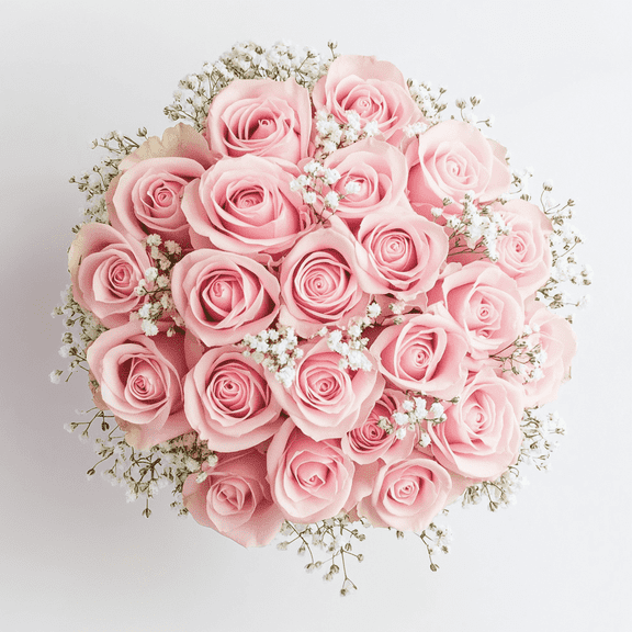 Two Dozen Pink Roses Order with Baby's breath and Green- Fresh Flower Delivery