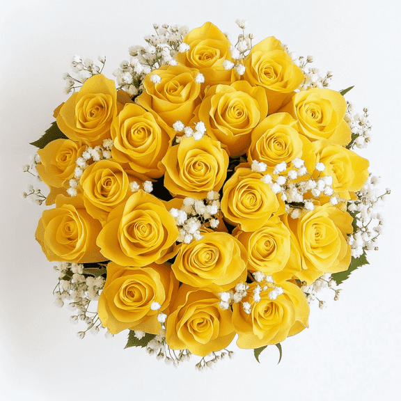 Two Dozen Yellow Roses with Baby's Breath and Greenery- Fresh Flowers Delivery