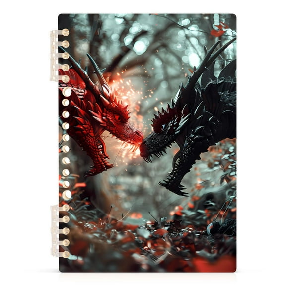 Two Dragon with Fire in Forest Spiral Journal Notebook College Ruled Notebook 8.3" x 5.7" A5 Lined Thick Paper Page