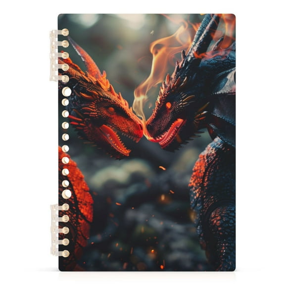 Two Dragons Fire in Forest Spiral Journal Notebook College Ruled Notebook 8.3" x 5.7" A5 Lined Thick Paper Page