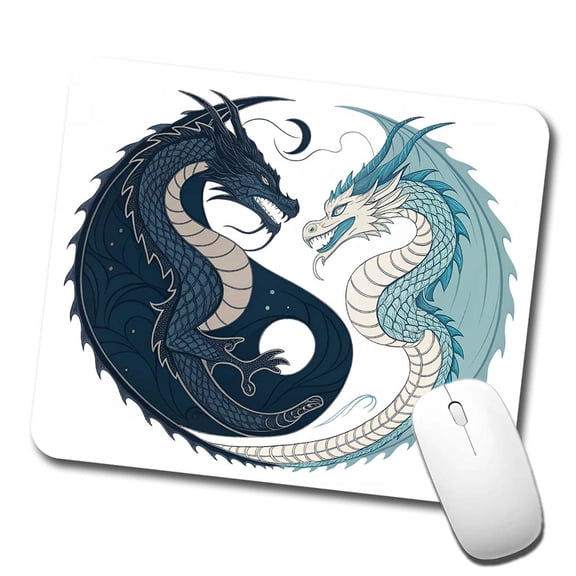 Two Dragons Yin Yang Dark Light Mouse Pad Low Profile Gaming Mat