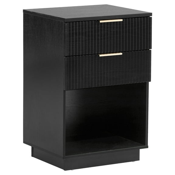 Two-Drawer Bedside Cabinet, Black P2 Density Board Wavy Pattern Drawer Front