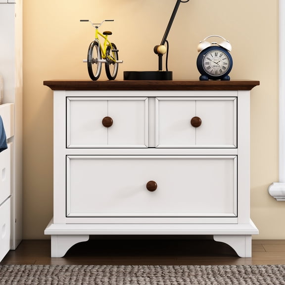Two - Drawer Captain Nightstand in Wood | Great for Home Use | Built with Quality Pine and MDF | Saves Space in Small Bedrooms