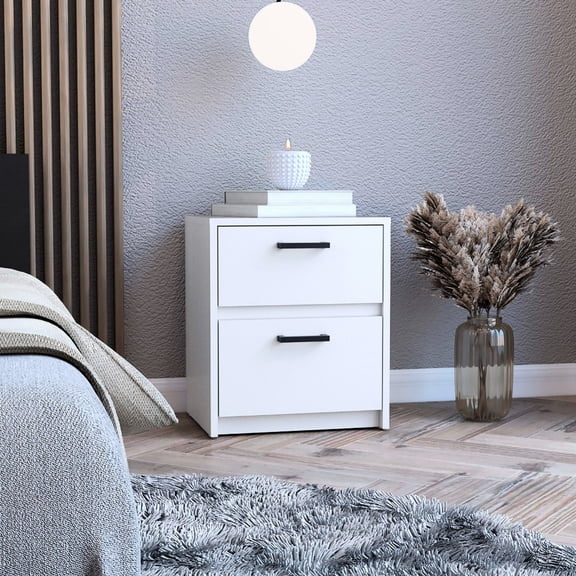 Two Drawer Convenience / Living Room Side Table / Modern Rectangle Shape