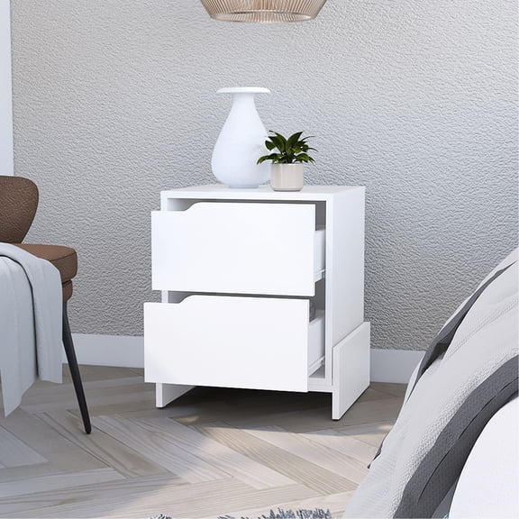 Two Drawer Design / Bedside Storage Need / Stable White Brookland