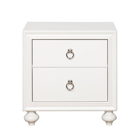 Two Drawer Wood Nightstand with USB In White Finish by Samuel Lawrence Furniture
