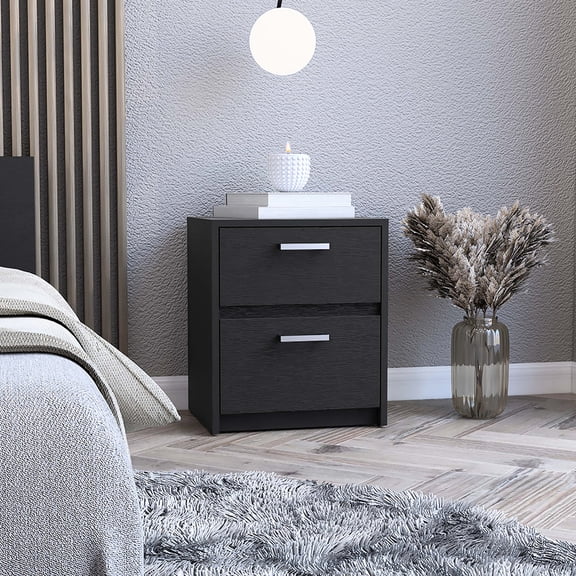 Two Drawers Black Chequered Nightstand / Assemble - required for Quick Installation