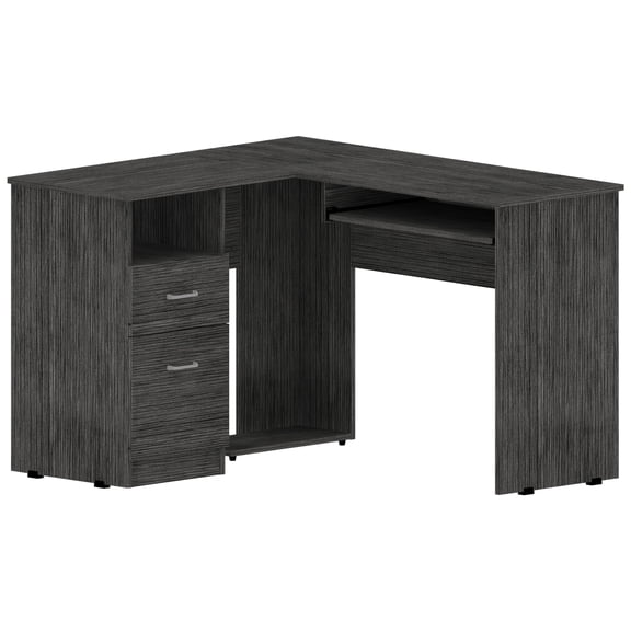 Two Drawers L-shaped Desk With Shelf For Office Efficiency - Lighter Brown Computer & In Hue