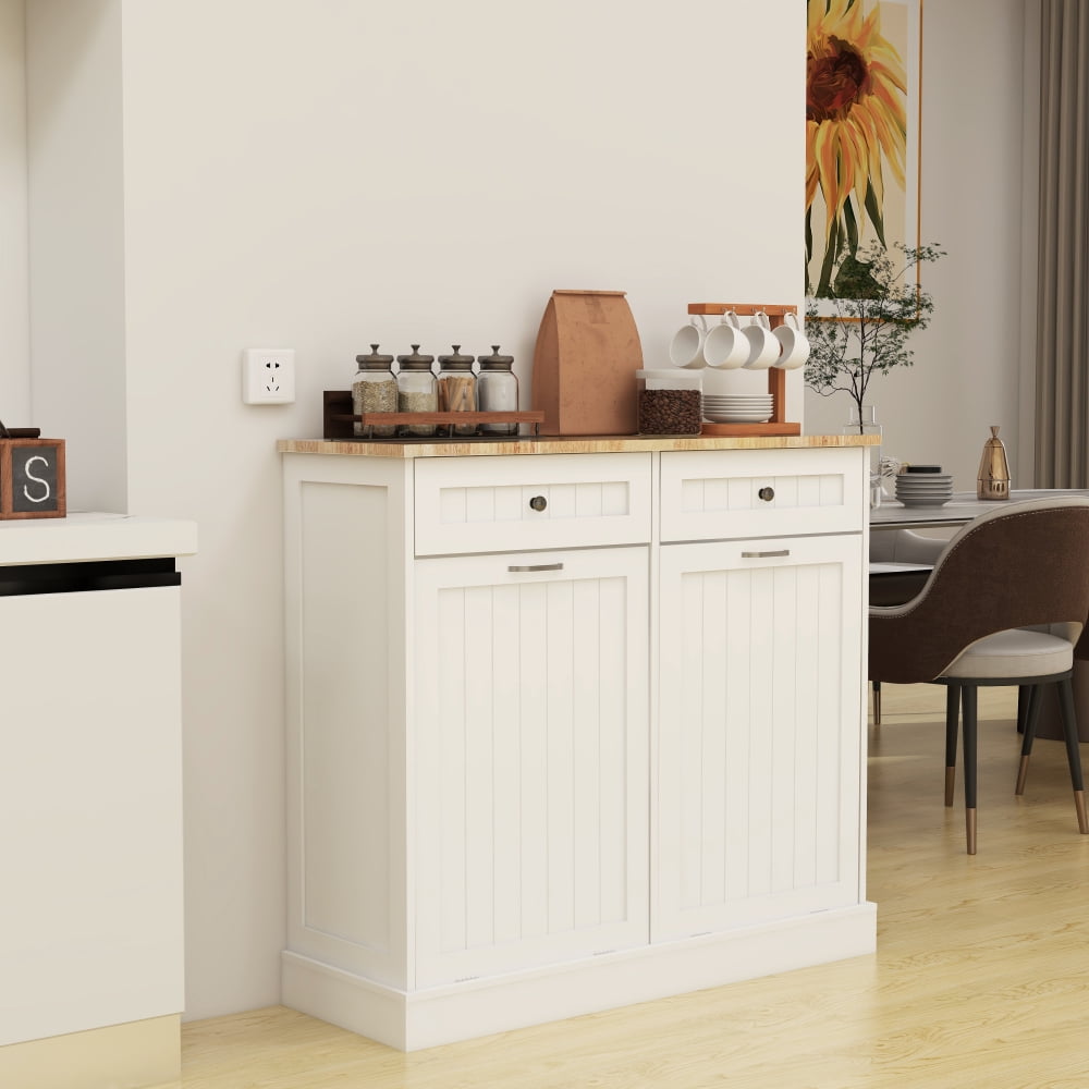 White MDF Two-Drawer Tilt-Out Trash Cabinet