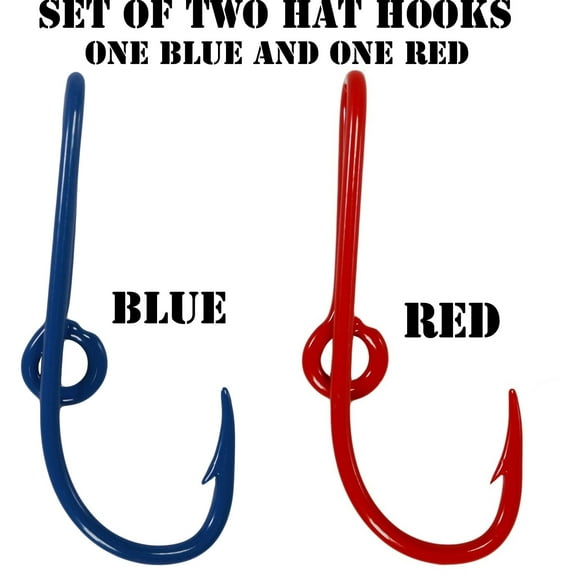 Two Eagle Claw Blue and Red Hat Hook Fish Hook for Hat Fish Hook Money/Tie Clasp - Set of Two Hooks one Red and one Blue