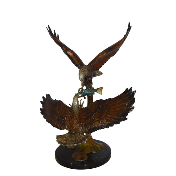 Nifao Two Eagles Fighting on Fish Bronze Statue, Home Decor Sculpture, 33"L x 28"W x 42"H