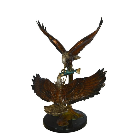 Two Eagles Fighting on Fish Bronze Statue - Size: 33"L x 28"W x 42"H.
