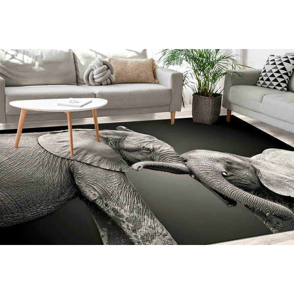 Two Elephant Rugs, Black and White Rug, Animal Rugs, Personalized Rugs, Customs Rugs, Printed Rug, Lovely Elephant Rugs, Office Decor Rugs, 2.3'x3.3' - 70x110 cm