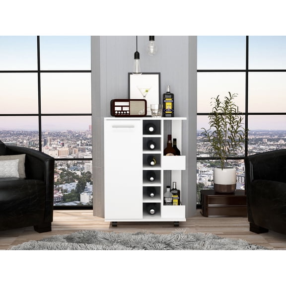 Two Enclosed Shelves & Rail - Guarded Open Shelves | Great for Organizing Drinks in Small Spaces | Gain Convenience of a Compact Bar Cart