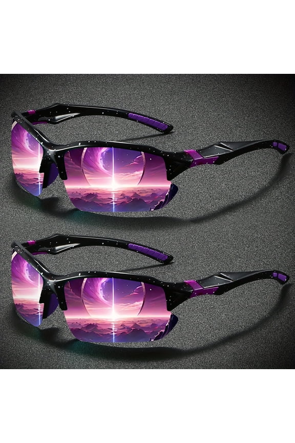 Two Excellent Value Packs: New Women'S Semi-Frame Anti-Glare Fashionable Glasses with TAC Colorful -Color Coating Lenses in Starry Purple And Dreamy Pink. Classic Semi-Frame Design Style, Suitable