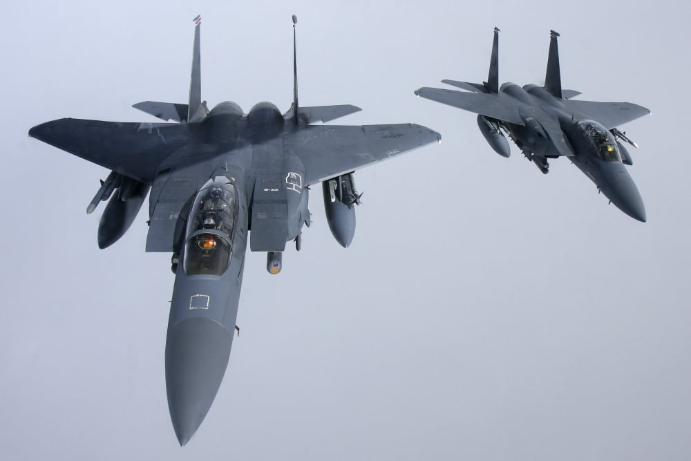 Two F-15E Strike Eagle of the US Air Force Canvas Art - Daniel KarlssonStocktrek Images (18 x 12)