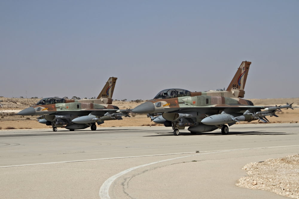 Two F-16I Sufa aircraft of the Israeli Air Force taxiing on the runway Canvas Art - Ofer ZidonStocktrek Images (18 x 12)