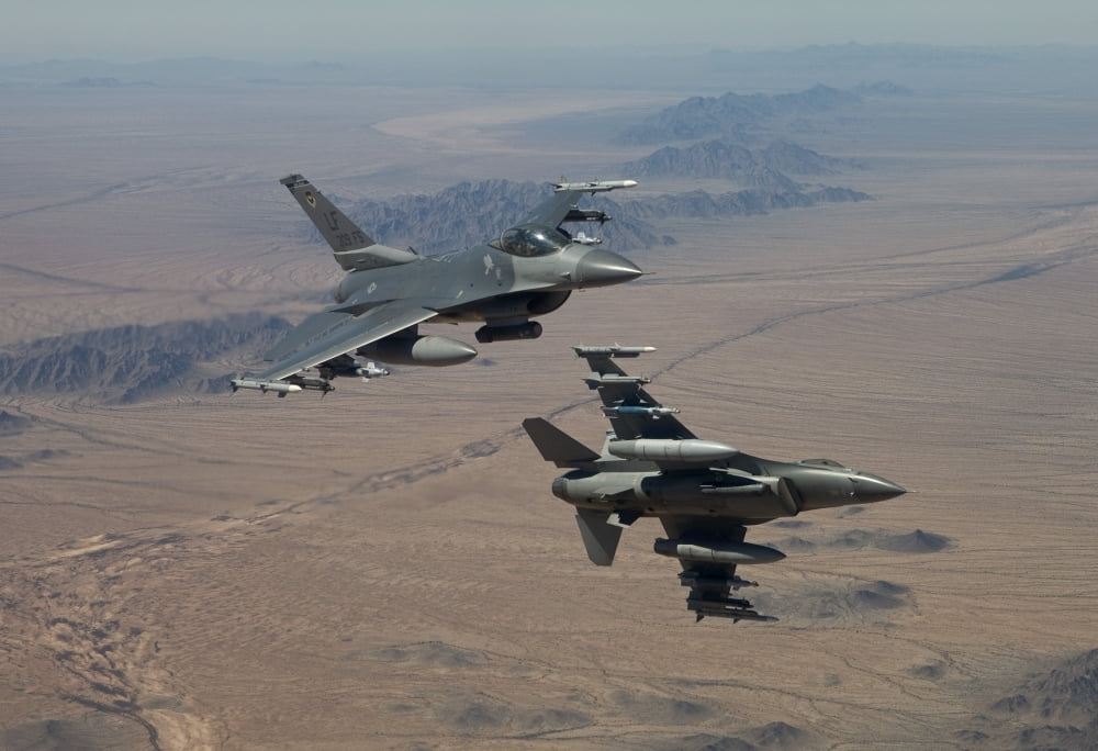 Two F-16s on a training mission over the Arizona desert Canvas Art - HIGH-G ProductionsStocktrek Images (18 x 12)