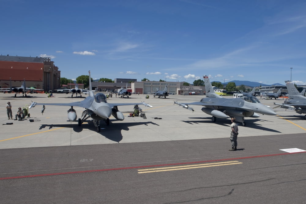 Two F-16s prepare for takeoff on a training mission Canvas Art - HIGH-G ProductionsStocktrek Images (36 x 24)