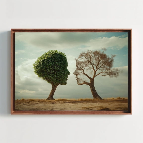 Two Faces Of Nature Canvas Print - Abstract Mental Health Symbolism - Duality Of Mind Wall Art - Extra Large Horizontal Emotional Artwork, Unframed Poster Size 24x36
