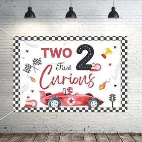Two Fast 2 Curious Birthday Decorations Two Fast Backdrop Banner 4.92 x 3.28ft Race Car 2nd Birthday Decor Boys Red Racing Themed Photo Background Vintage Race Car Party