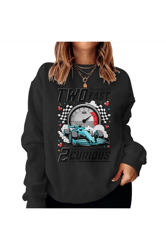 Two Fast 2 Curious Racing Car 2nd Birthday Party Graphic Pullover Boys Sweatshirt, for men & women, up to size 5XL