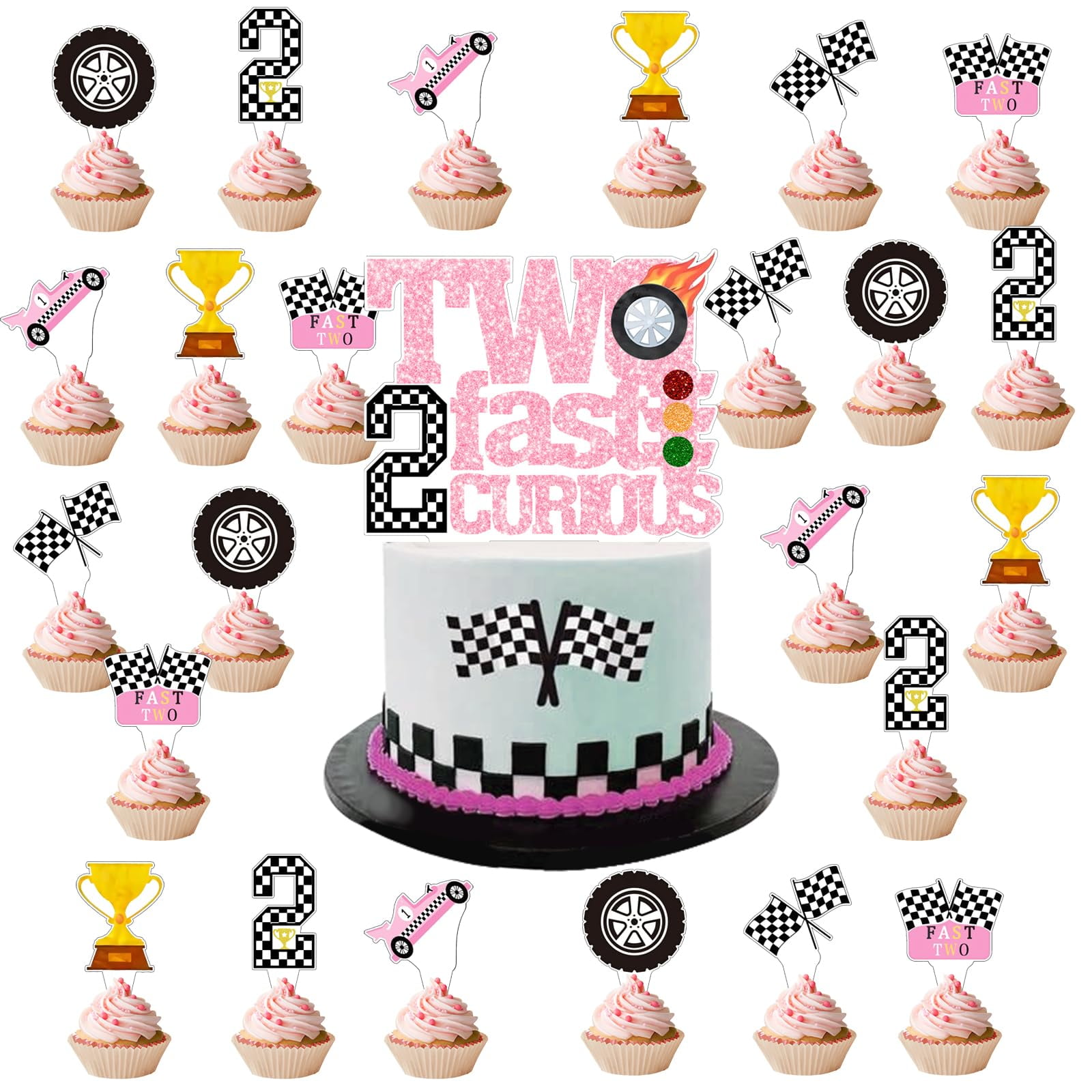 Two Fast 2TRDN Curious Cupcake Toppers,Racing Car Party Decorations ...