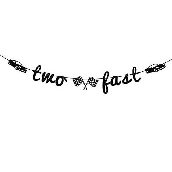 Two Fast Banner, 2nd Birthday Decorations, Race Car Theme Party Supplies, Child's 2nd Birthday Party Decorations Black Glitter