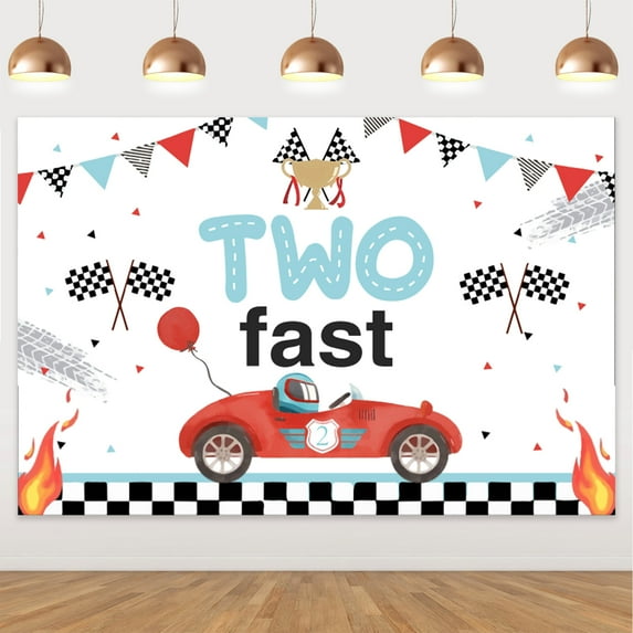 Two Fast Birthday Decoration Vintage for Boy Blue Red Balloon Kit Backdrop  for 2nd Birthday Decorations Race Car Birthday Supplies