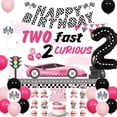 thumbnail image 1 of Two Fast Birthday Decorations for Girl, Two Fast Two Curious Backdrop Cake Toppeer Racing Car Banner Pink Checkered Wheel Balloons, Race Car 2nd Birthday Let’s Go Racing Party Supplies, 1 of 6
