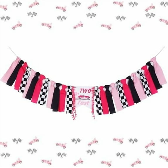 Two Fast High Chair Banner Pink Racing Car 2nd Birthday Supplies
