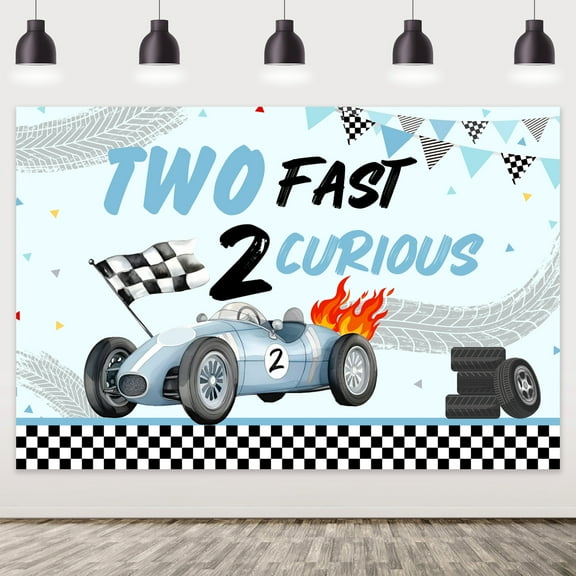 Two Fast Two Curious Birthday Decorations Boy, Race Car 2nd Birthday Decorations, Two Fast Two Curious Backdrop for Boys