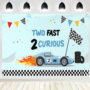 Two Fast Two Curious Race Car 2nd Birthday Photography Backdrop, Checkered Flag Tire Racing Photo Background for Toddler Boys Second Birthday Decor 5x7ft