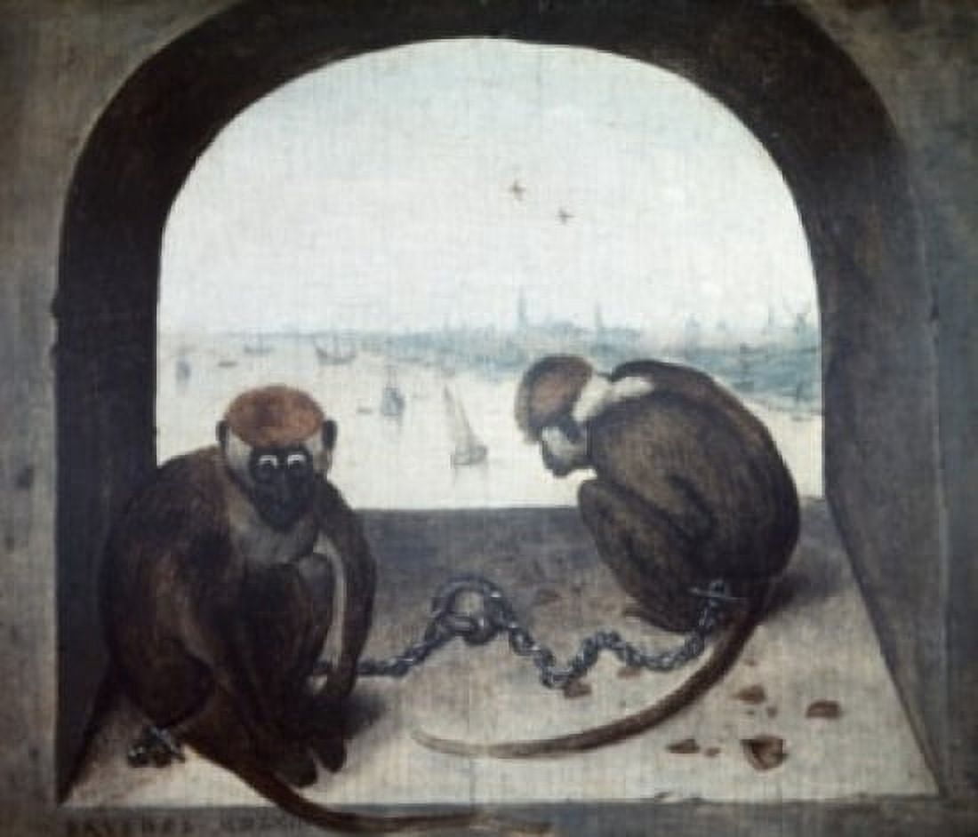 Two Fettered Apes 1562 Pieter Bruegel the Elder (ca1525-1569Flemish) Oil on Wood Panel Staatliche Museen Preussischer Kulturbesitz (Gemaldegalerie) Berlin Germany Canvas Art - Pieter Bruegel (24 x 36