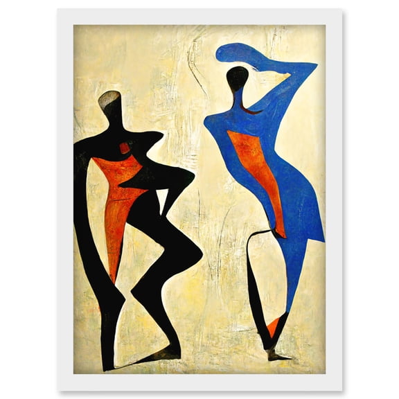 Two Figures Dancing Modern Abstract Painting Artwork Framed Wall Art Print A4